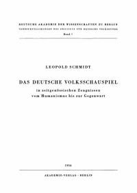 Imagen de portada: Das deutsche Volksschauspiel in zeitgenössischen Zeugnissen vom Humanismus bis zur Gegenwart 1st edition 9783112707401