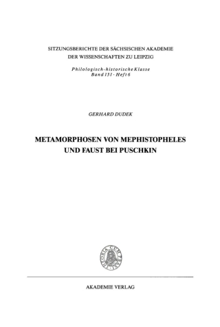 Imagen de portada: Metamorphosen von Mephistopheles und Faust bei Puschkin 1st edition 9783112711248