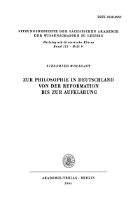Cover image: Zur Philosophie in Deutschland von der Reformation bis zur Aufklärung 1st edition 9783112712344