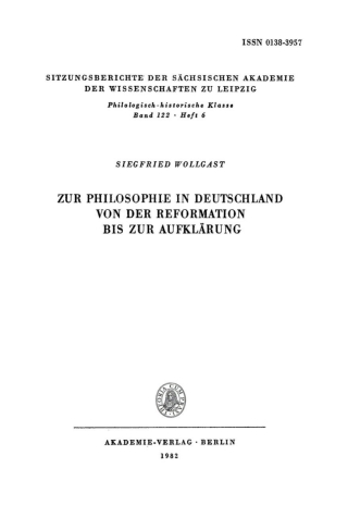 Cover image: Zur Philosophie in Deutschland von der Reformation bis zur Aufklärung 1st edition 9783112712344