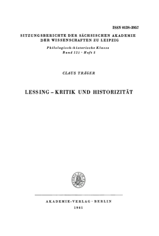 Cover image: Lessing – Kritik und Historizität 1st edition 9783112712528