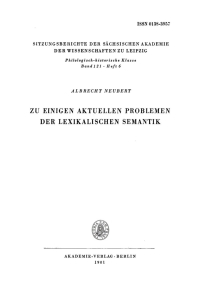 Cover image: Zu einigen aktuellen Problemen der lexikalischen Semantik 1st edition 9783112712542