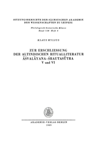 Cover image: Zur Erschließung der altindischen Ritualliteratur Āśvalāyana-Śrautasūtra V und VI 1st edition 9783112712740