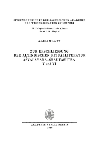 Cover image: Zur Erschließung der altindischen Ritualliteratur Āśvalāyana-Śrautasūtra V und VI 1st edition 9783112712740