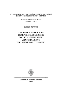 Cover image: Zur Entstehungs- und Rezeptionsgeschichte von W. I. Lenins Werk „Materialismus und Empiriokritizismus“ 1st edition 9783112712801