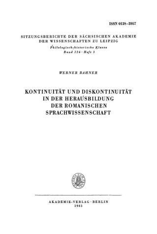 Imagen de portada: Kontinuität und Diskontinuität in der Herausbildung der romanischen Sprachwissenschaft 1st edition 9783112713105