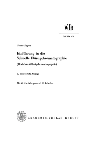 Cover image: Einführung in die schnelle Flüssigchromatographie 2nd edition 9783112714485