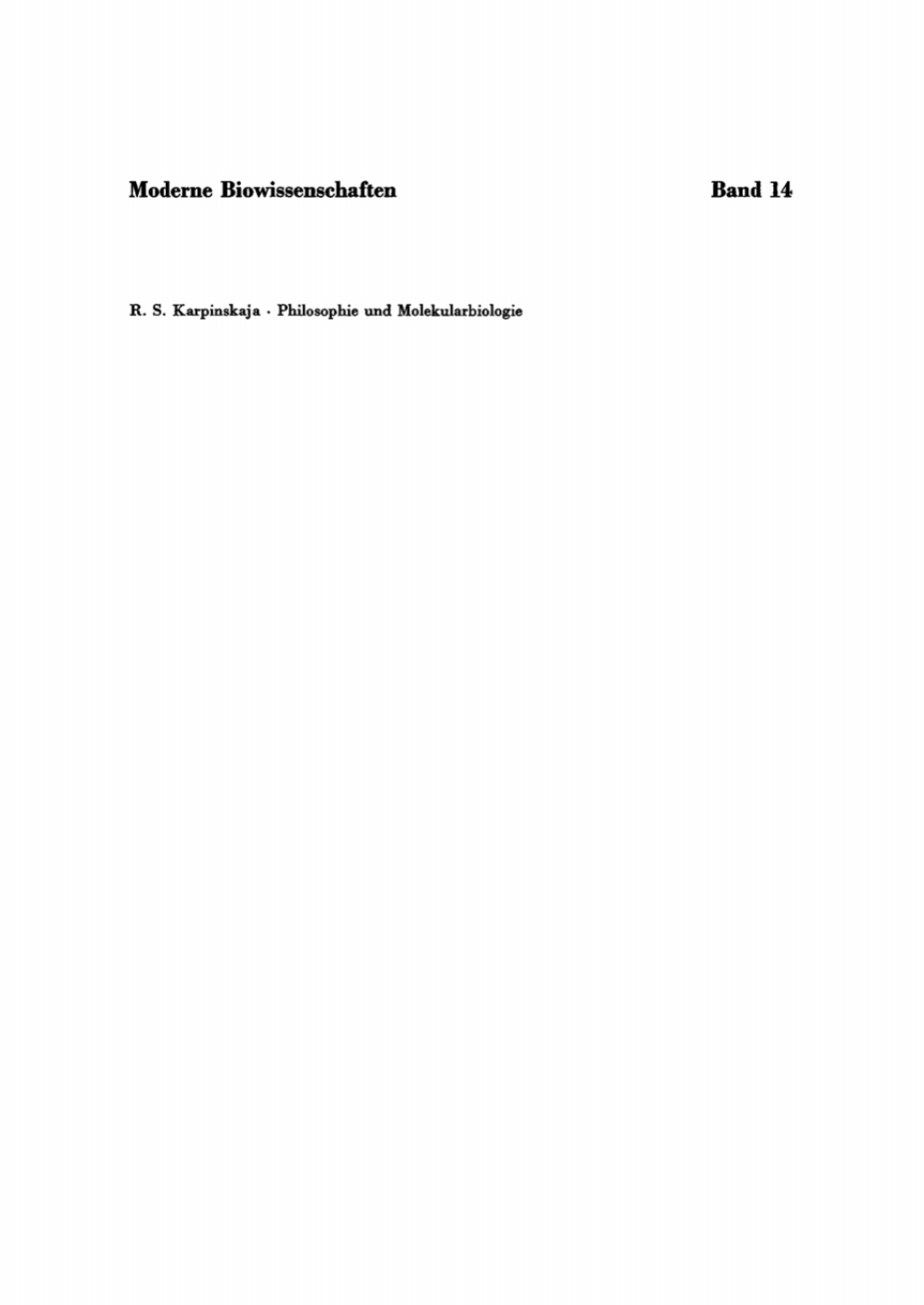 Philosophie und Molekularbiologie 1st Edition