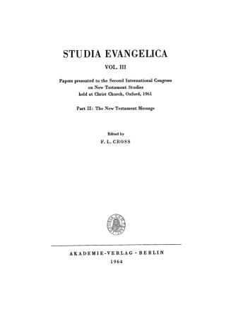 Omslagafbeelding: Papers presented to the Second International Congress on New Testament Studies held at Christ Church, Oxford, 1961 1st edition 9783112718964