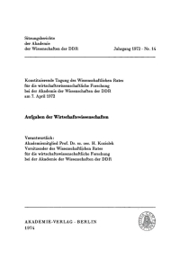 Cover image: Aufgaben der Wirtschaftswissenschaften 1st edition 9783112719480