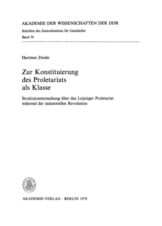 Omslagafbeelding: Zur Konstituierung des Proletariats als Klasse 1st edition 9783112722565
