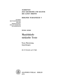 Cover image: Manichäisch-türkische Texte 1st edition 9783112723081