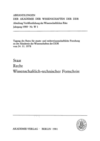 Imagen de portada: Staat, Recht, Wissenschaftlich-technischer Fortschritt 1st edition 9783112723623
