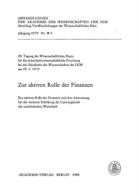 Imagen de portada: Zur aktiven Rolle der Finanzen 1st edition 9783112723661