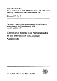 Immagine di copertina: Demokratie, Freiheit und Menschenrechte in der entwickelten sozialistischen Gesellschaft 1st edition 9783112723708