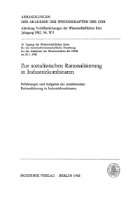 Imagen de portada: Zur sozialistischen Rationalisierung in Industriekombinaten 1st edition 9783112723722