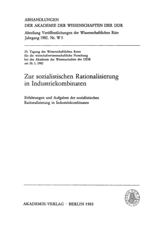 Titelbild: Zur sozialistischen Rationalisierung in Industriekombinaten 1st edition 9783112723722