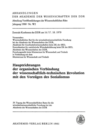 Cover image: Hauptrichtungen der organischen Verbindung der wissenschaftlich-technischen Revolution mit den Vorzügen des Sozialismus 1st edition 9783112723746