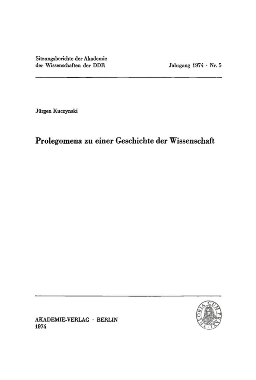Prolegomena zu einer Geschichte der Wissenschaft 1st Edition