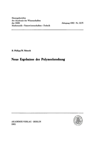 Cover image: Neue Ergebnisse der Polymerforschung 1st edition 9783112724088