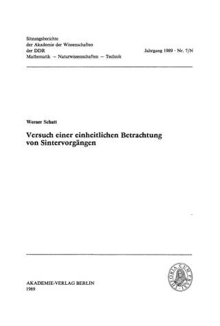 صورة الغلاف: Versuch einer einheitlichen Betrachtung von Sintervorgängen 1st edition 9783112724187