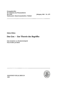 Cover image: Das Gen – Zur Theorie des Begriffes 1st edition 9783112724200