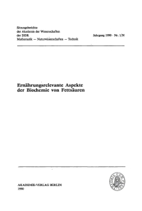 Cover image: Ernährungsrelevante Aspekte der Biochemie von Fettsäuren 1st edition 9783112724262