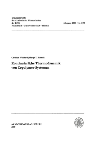 Cover image: Kontinuierliche Thermodynamik von Copolymer-Systemen 1st edition 9783112724323