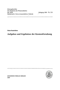 Imagen de portada: Aufgaben und Ergebnisse der Kosmosforschung 1st edition 9783112724385