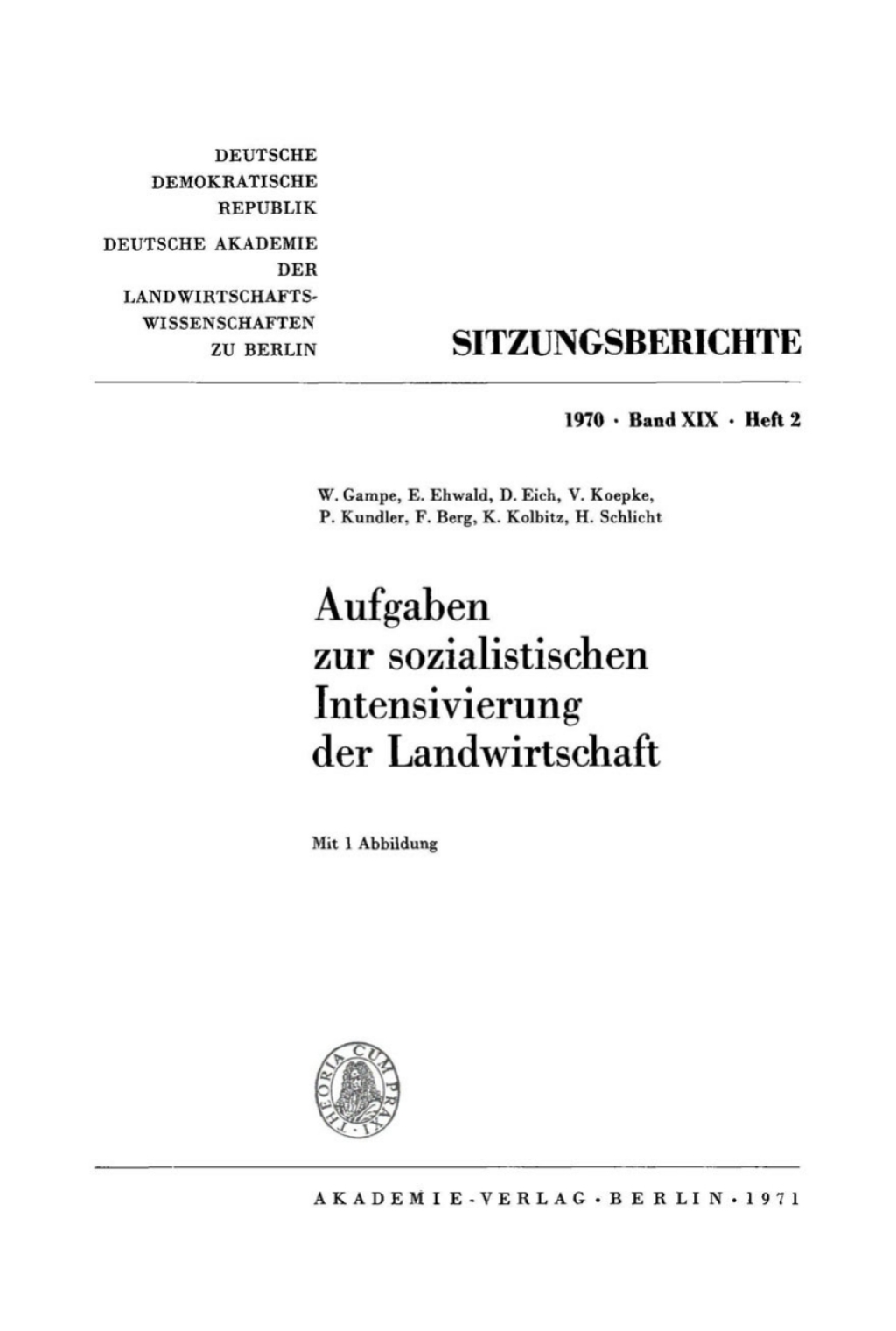 Aufgaben zur sozialistischen Intensivierung der Landwirtschaft 1st Edition