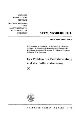 Omslagafbeelding: Das Problem der Futterbewertung und der Futterwertmessung. X. 1st edition 9783112725085
