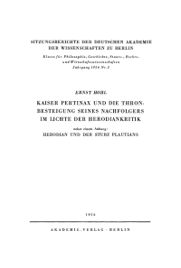 Cover image: Kaiser Pertinax und die Thronbesteigung seines Nachfolgers im Lichte der Herodiankritik 1st edition 9783112725221