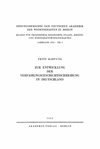 Cover image: Zur Entwicklung der Verfassungsgeschichtsschreibung in Deutschland 1st edition 9783112725245