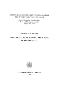 Cover image: Verfassung, Verwaltung, Regierung in neuerer Zeit 1st edition 9783112725320