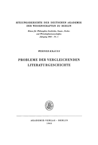 Cover image: Probleme der vergleichenden Literaturgeschichte 1st edition 9783112725382