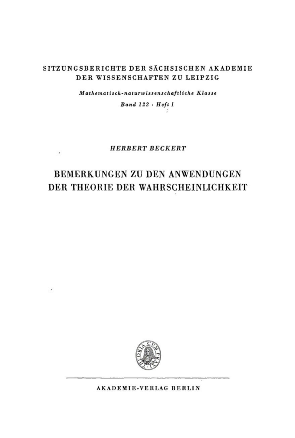 Bemerkungen zu den Anwendungen der Theorie der Wahrscheinlichkeit 1st Edition