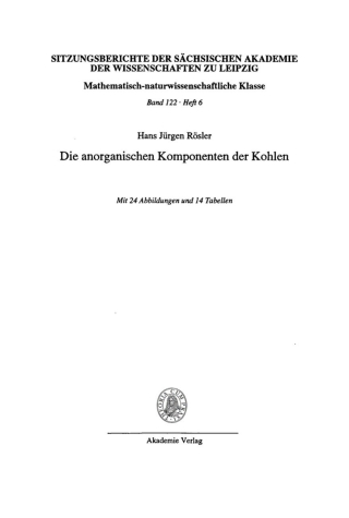 Cover image: Die anorganischen Komponenten der Kohlen 1st edition 9783112725764