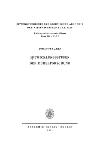 Cover image: Entwicklungsstufen der Dürerforschung 1st edition 9783112726327