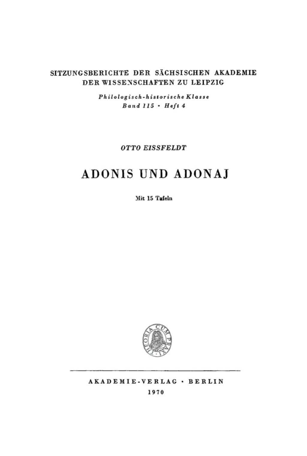 Adonis und Adonaj 1st Edition