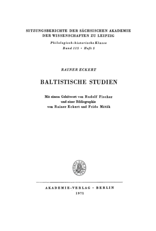 Imagen de portada: Baltistische Studien 1st edition 9783112726402