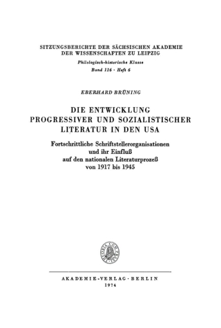Imagen de portada: Die Entwicklung progressiver und sozialistischer Literatur in den USA 1st edition 9783112726525