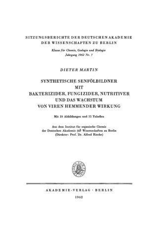Cover image: Synthetische Senfölbildner mit bakterizider, fungizider, nutritiver und das Wachstum von Viren hemmender Wirkung 1st edition 9783112726648