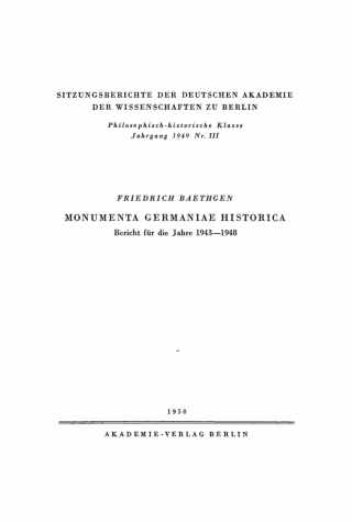 Cover image: Monumenta Germaniae Historica: Bericht für die Jahre 1943–1948 1st edition 9783112726747