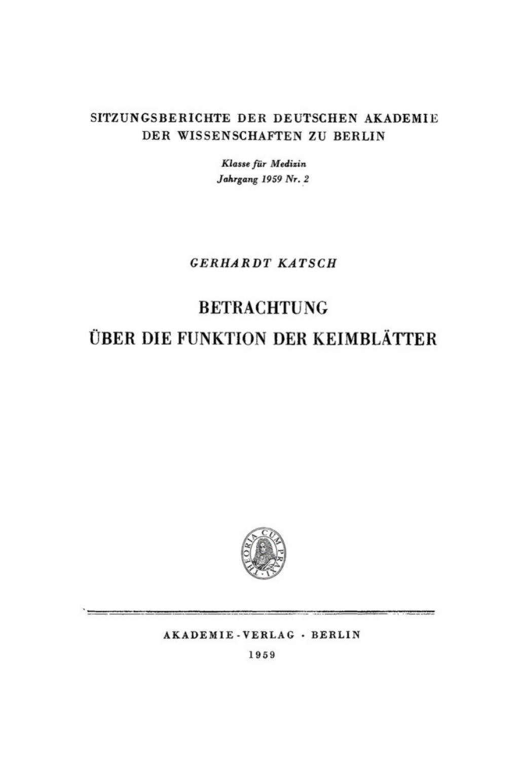 Betrachtung über die Funktion der Keimblätter 1st Edition