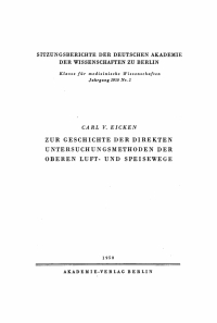 Cover image: Zur Geschichte der direkten Untersuchungsmethoden der oberen Luft- und Speisewege 1st edition 9783112727003