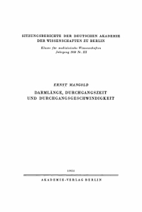 Cover image: Darmlänge, Durchgangszeit und Durchgangsgeschwindigkeit 1st edition 9783112727027