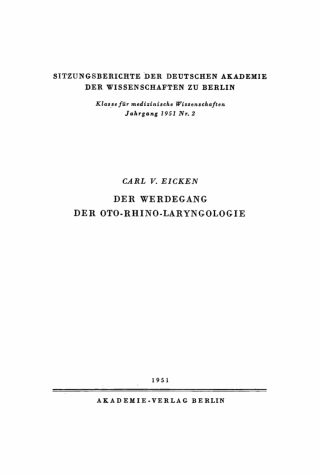 Cover image: Der Werdegang der Oto-Rhino-Laryngologie 1st edition 9783112727089