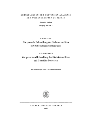 Cover image: Die perorale Behandlung des Diabetes mellitus mit Sulfonylharnstoffderivaten 1st edition 9783112727560