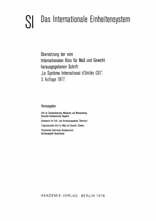 Cover image: SI – Das internationale Einheitensystem 1st edition 9783112727928