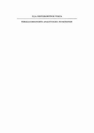 صورة الغلاف: Verallgemeinerte analytische Funktionen 1st edition 9783112729540